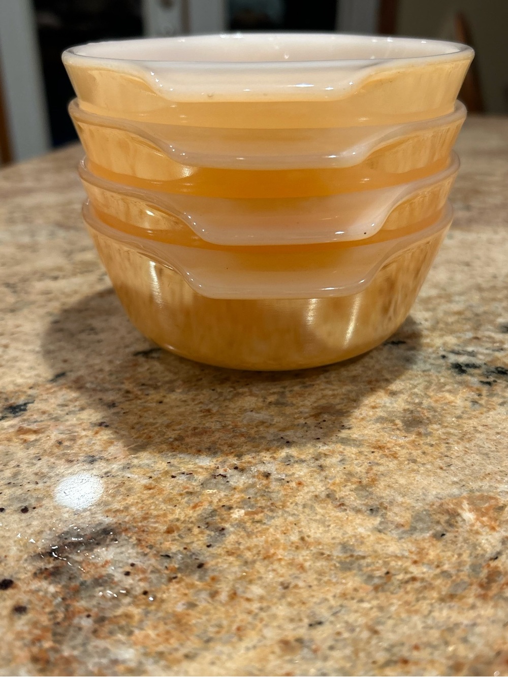 Anchor Hocking Fire King #472 Peach iridescent Lusterware 12oz Bake Set of (4)